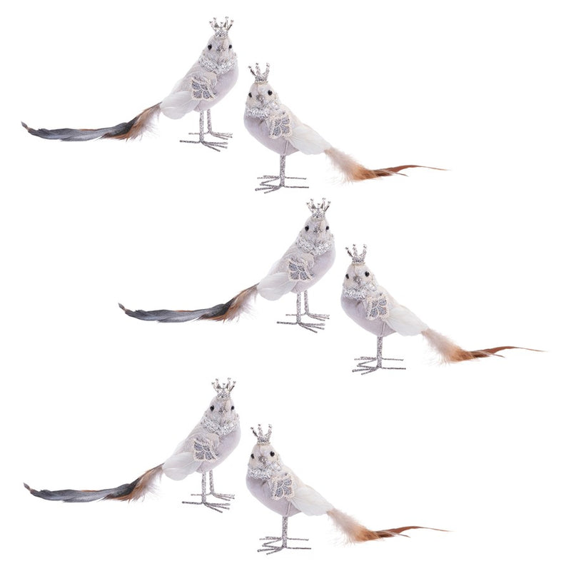 Melrose Jeweled Royal Bird Shelf Sitter, Set of 6, White/Silver