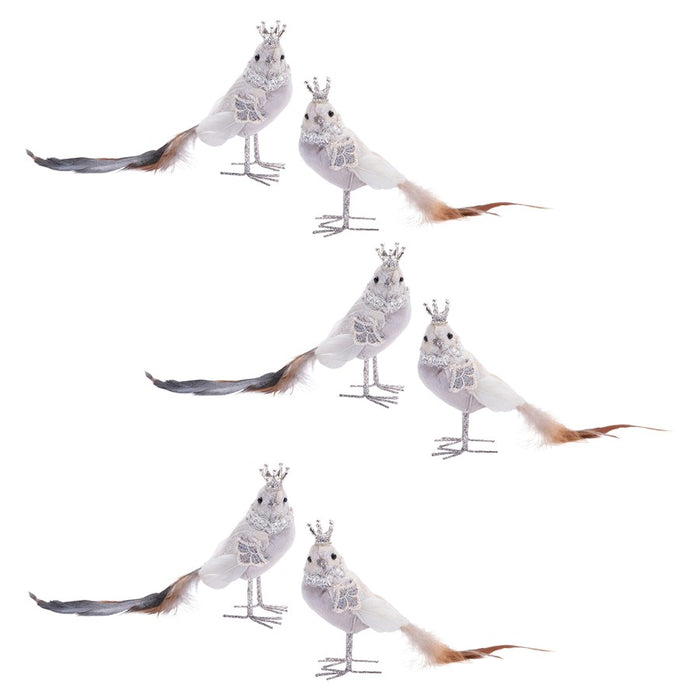 Melrose Jeweled Royal Bird Shelf Sitter, Set of 6, White/Silver