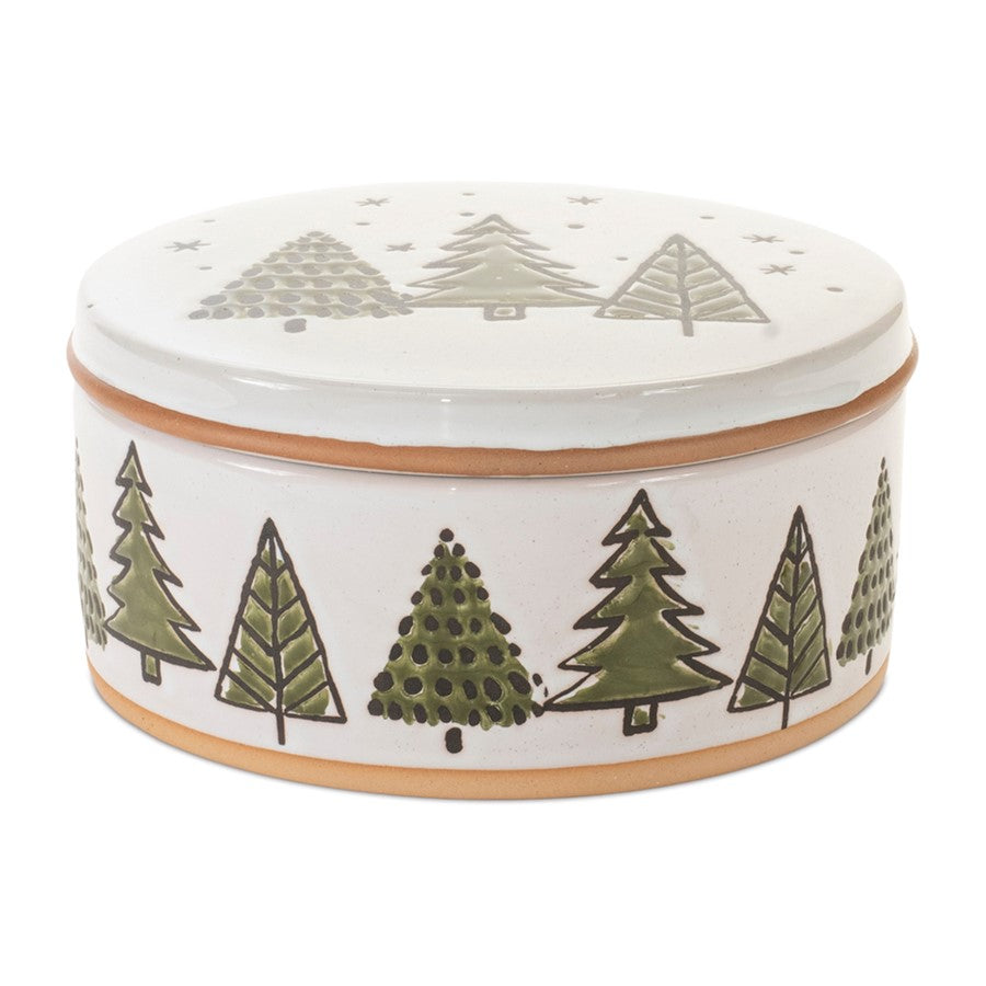 Melrose Ceramic Pine Tree Canister/Lid 7.75"D, Green/White/Beige - 91543DS