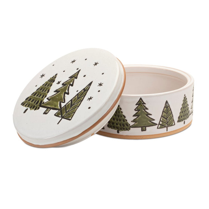 Melrose Ceramic Pine Tree Canister/Lid 7.75"D, Green/White/Beige