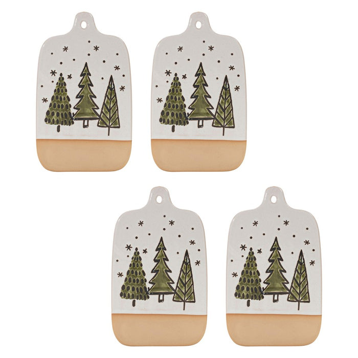 Melrose Ceramic Pine Tree Cutting Board Tray, Set of 4, Green/White/Be