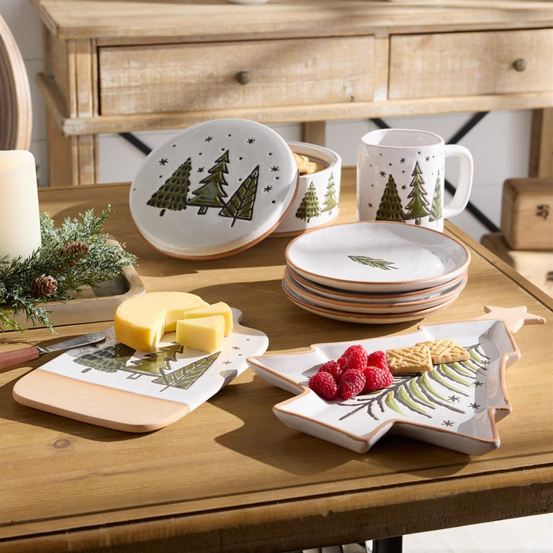 Melrose Ceramic Pine Tree Cutting Board Tray, Set of 4, Green/White/Be
