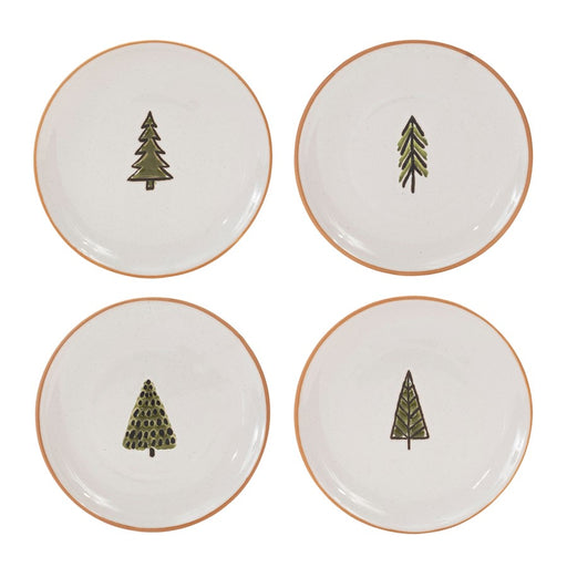 Melrose Ceramic Pine Tree Plate, Set of 4, White/Green/Beige - 91550DS