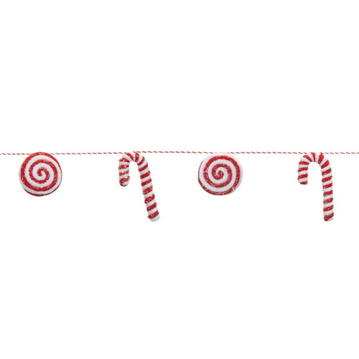 Melrose Fabric Peppermint Cane String Garland, Set of 2, Red/White - 91591DS