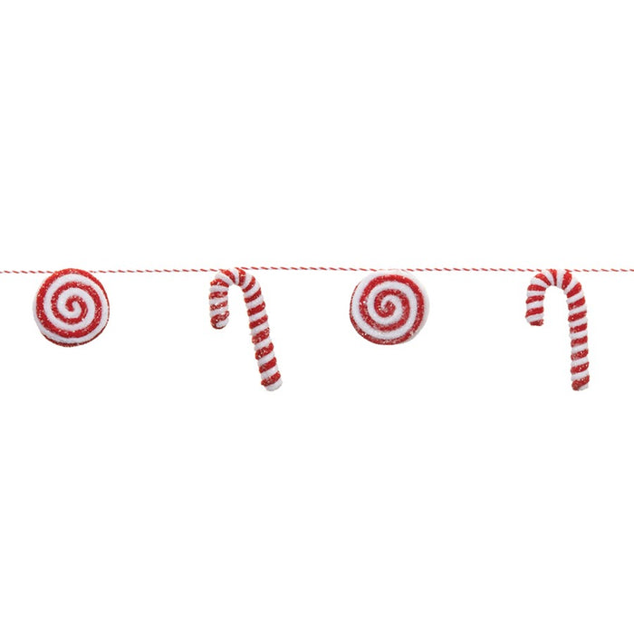 Melrose Fabric Peppermint Cane String Garland, Set of 2, Red/White - 91591DS