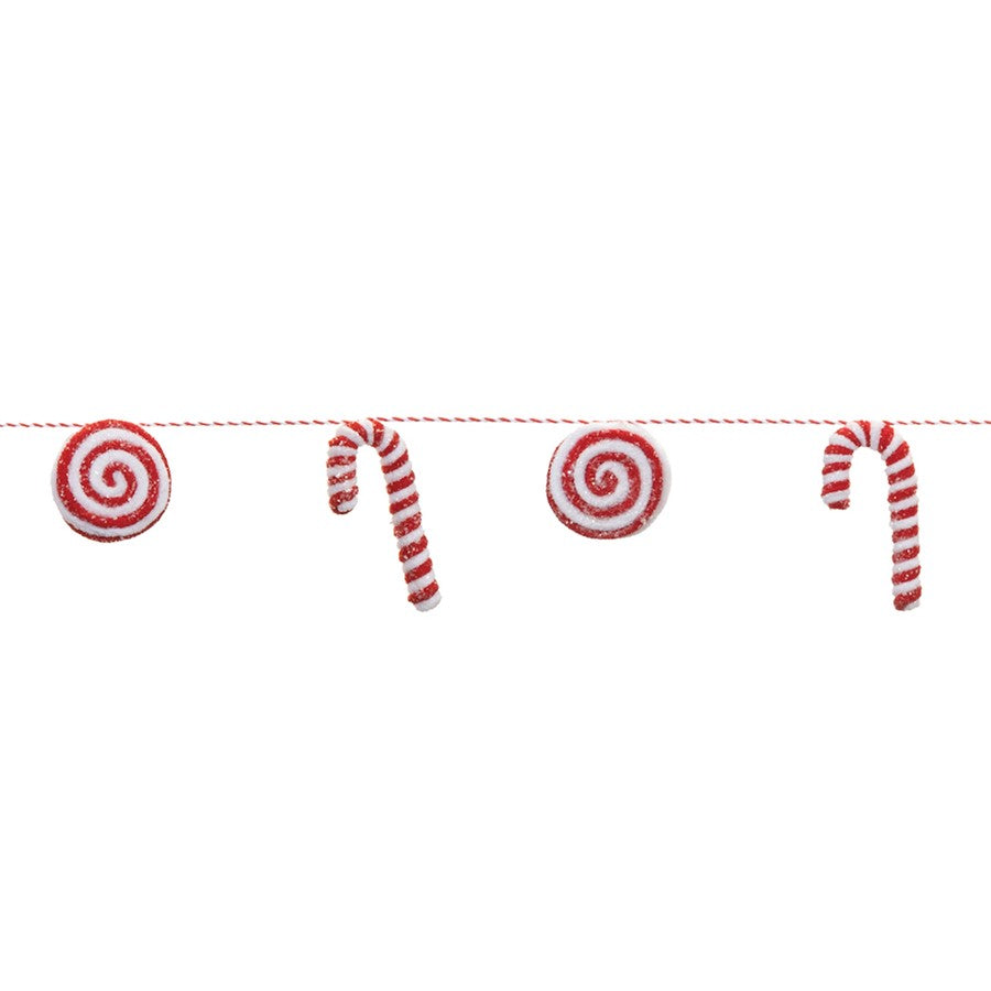 Melrose Fabric Peppermint Cane String Garland, Set of 2, Red/White - 91591DS