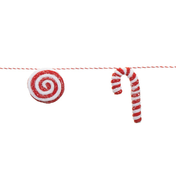 Melrose Fabric Peppermint Cane String Garland, Set of 2, Red/White