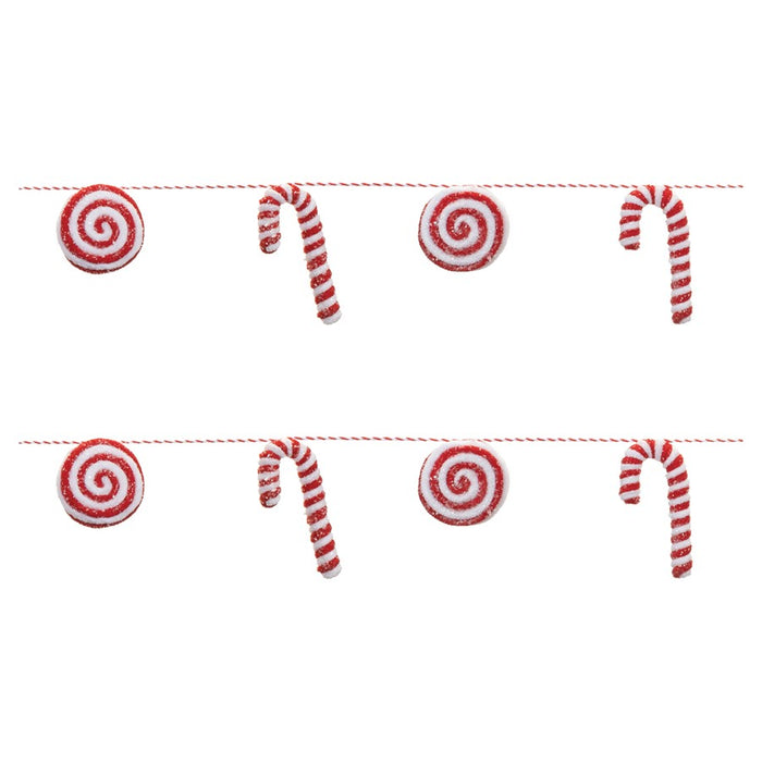 Melrose Fabric Peppermint Cane String Garland, Set of 2, Red/White