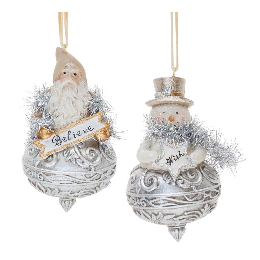 Melrose Ornate Santa/Snowman Finial Ornament, Set of 6, Silver - 91615DS
