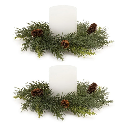 Melrose International Pine Candle Ring, Set of 2