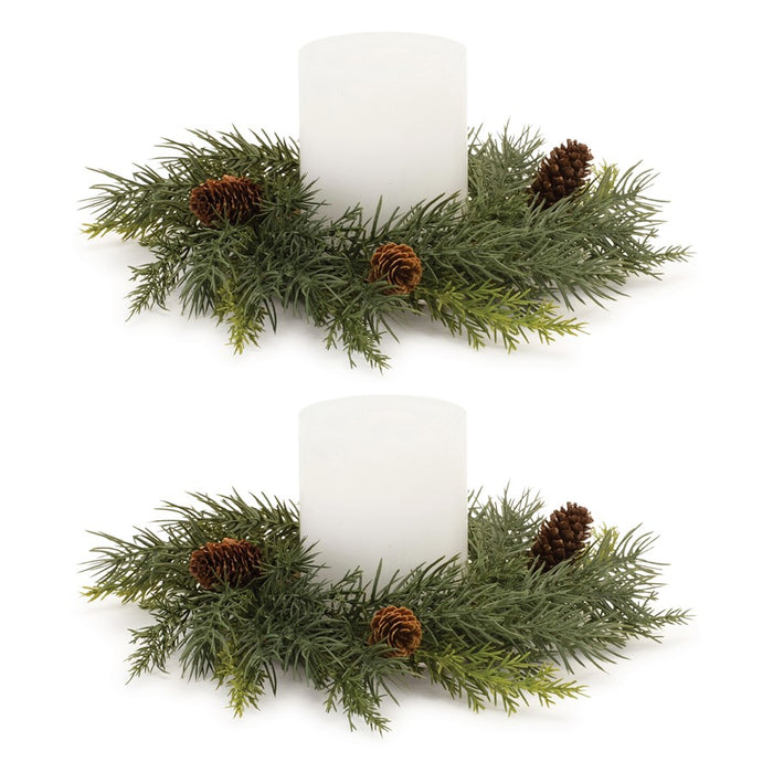Melrose International Pine Candle Ring, Set of 2