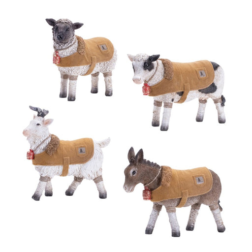Melrose Farm Animals/Winter Coat, Set of 4, Brown/White/Black - 91650DS