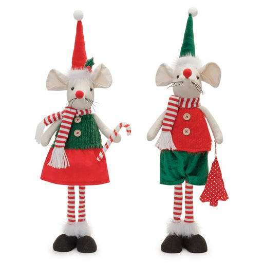 Melrose Plush Holiday Mouse Shelf Sitter, Set of 2, Green/Red - 91656DS