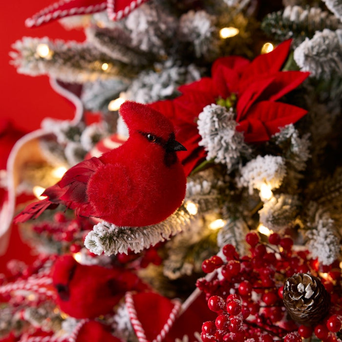 Melrose Feathered Cardinal Bird Shelf Sitter, Set of 6, Red