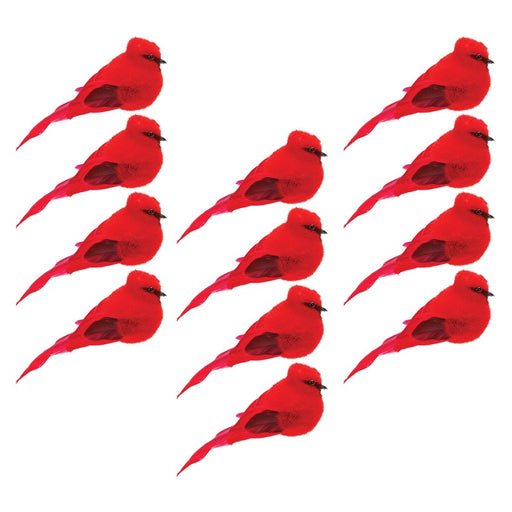 Melrose Feathered Cardinal Bird Shelf Sitter, Set of 12, Red