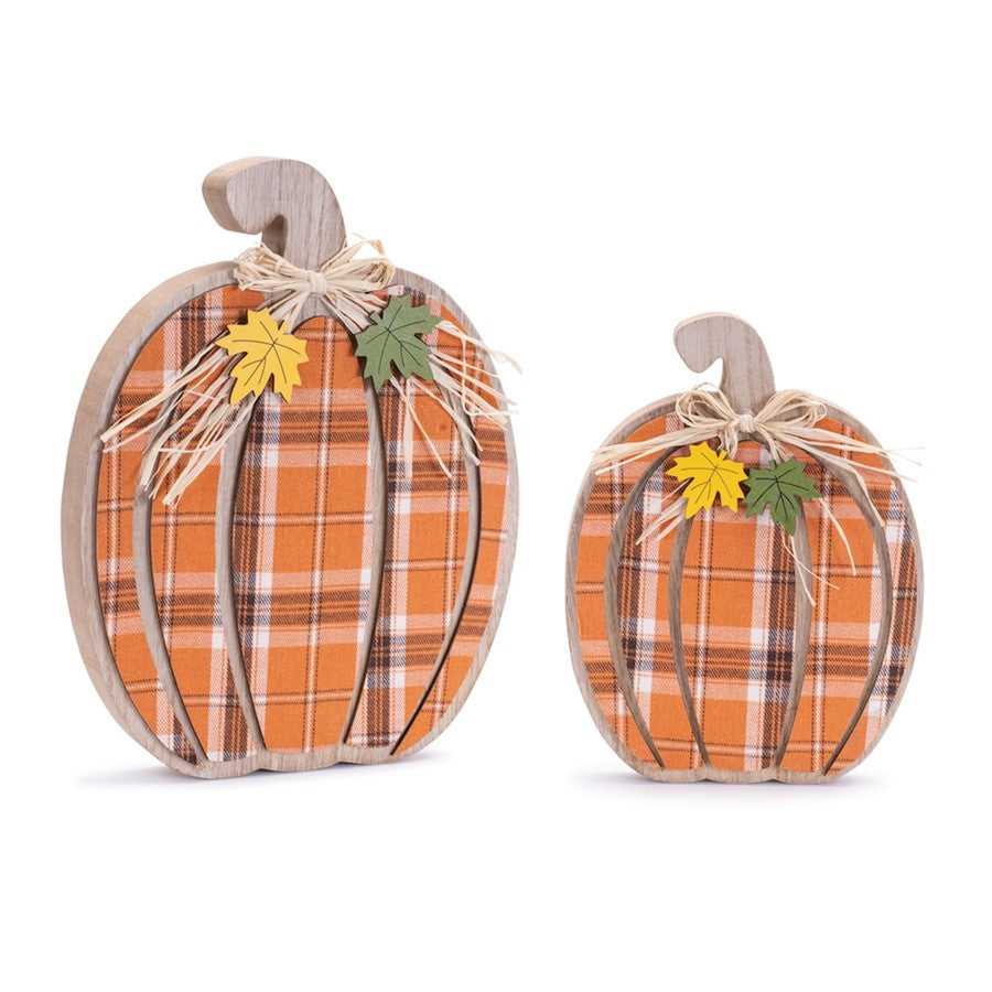 Melrose Harvest Plaid Pumpkin, Decor, Set of 2, Orange/Brown - 91663DS