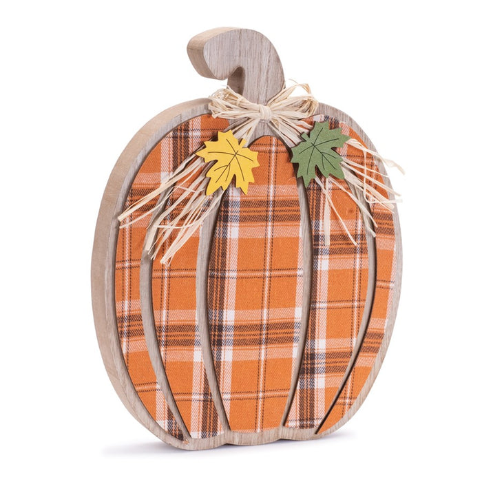 Melrose Harvest Plaid Pumpkin, Decor, Set of 2, Orange/Brown
