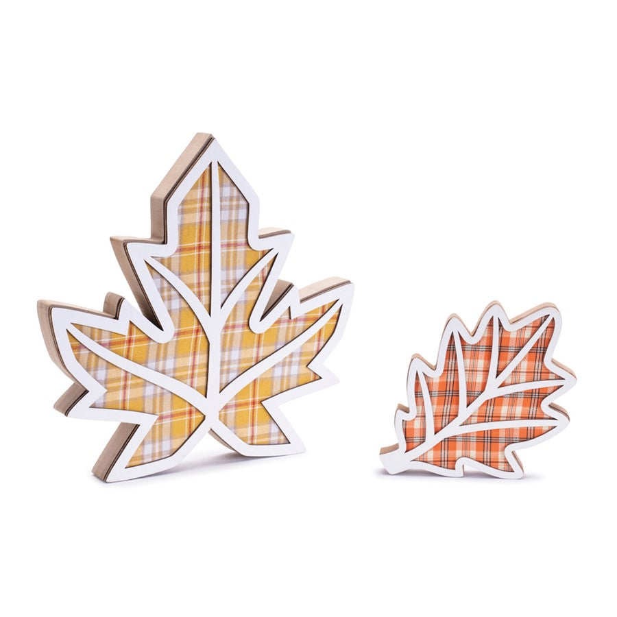 Melrose Int. Harvest Plaid Leaf Decor, Set of 2, Orange/Yellow - 91665DS