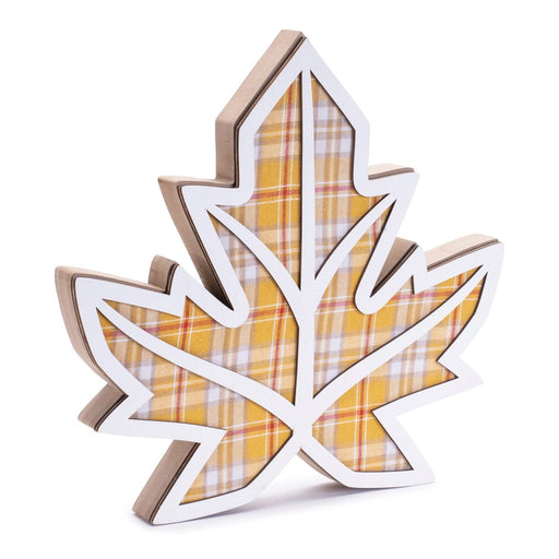 Melrose Int. Harvest Plaid Leaf Decor, Set of 2, Orange/Yellow