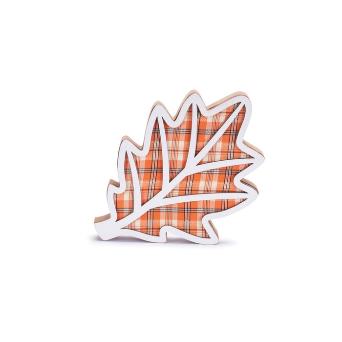 Melrose Int. Harvest Plaid Leaf Decor, Set of 2, Orange/Yellow