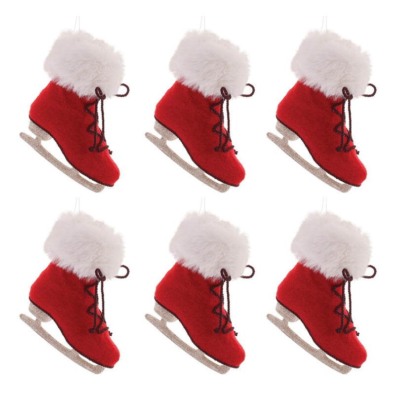 Melrose International Fluffy Ice Skate Ornament, Set of 6, Red/White