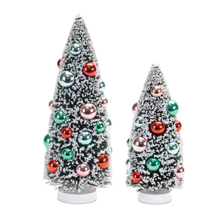 Melrose Decorated Bottle Brush Pine Tree, Set of 2, Green/Blue - 91695DS
