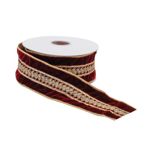 Melrose International Royal Beaded Holiday Ribbon 2.5"x5 Yds, Red