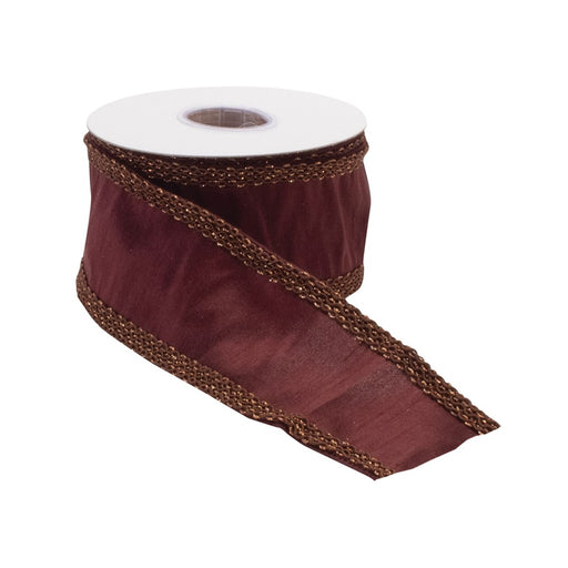Melrose International Burgandy Holiday Ribbon 2.5"x5 Yds, Red/White