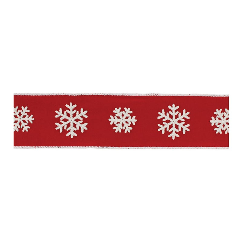 Melrose International Holiday Snowflake Ribbon 4"x5 Yds, Red - 91717DS