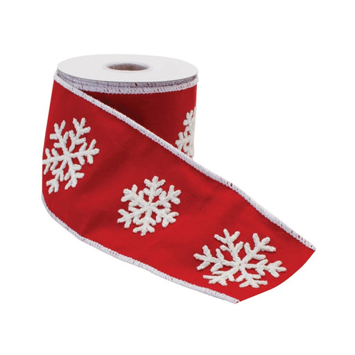 Melrose International Holiday Snowflake Ribbon 4"x5 Yds, Red