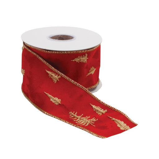 Melrose International Pine Tree Holiday Ribbon, Set of 2, Red