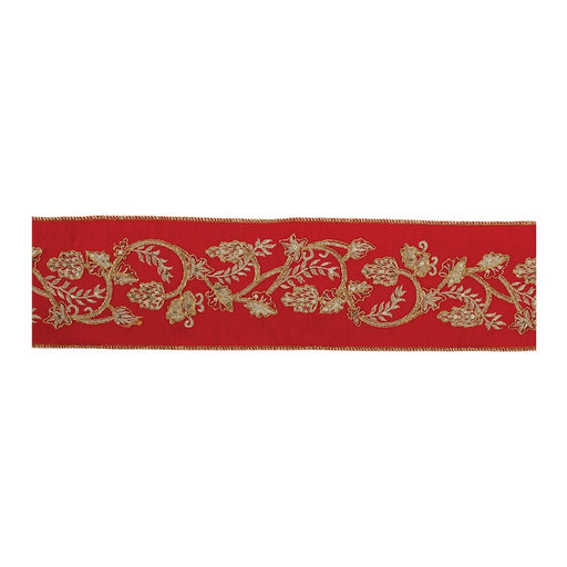 Melrose International Ornate Holiday Ribbon 4"x5 yds, Red - 91725DS