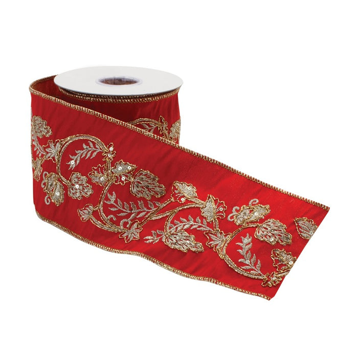 Melrose International Ornate Holiday Ribbon 4"x5 yds, Red