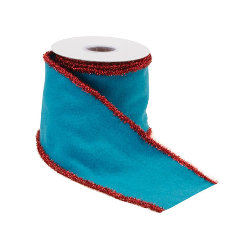 Melrose International Blue Wool/Red Wired Ribbon, Set of 2