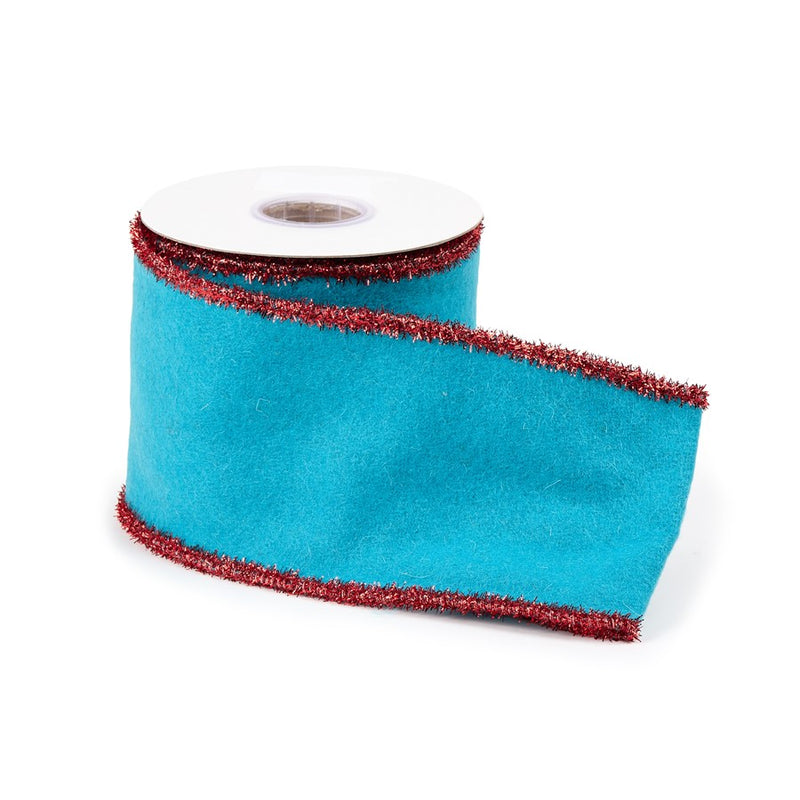 Melrose International Blue Wool/Red Wired Ribbon, Set of 2