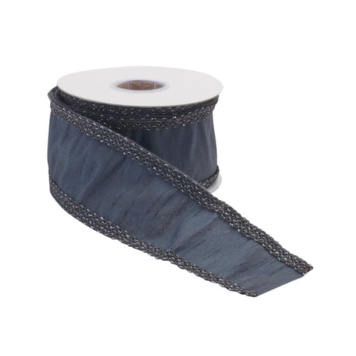 Melrose International Dark Grey Glitter Wired Ribbon, Set of 2