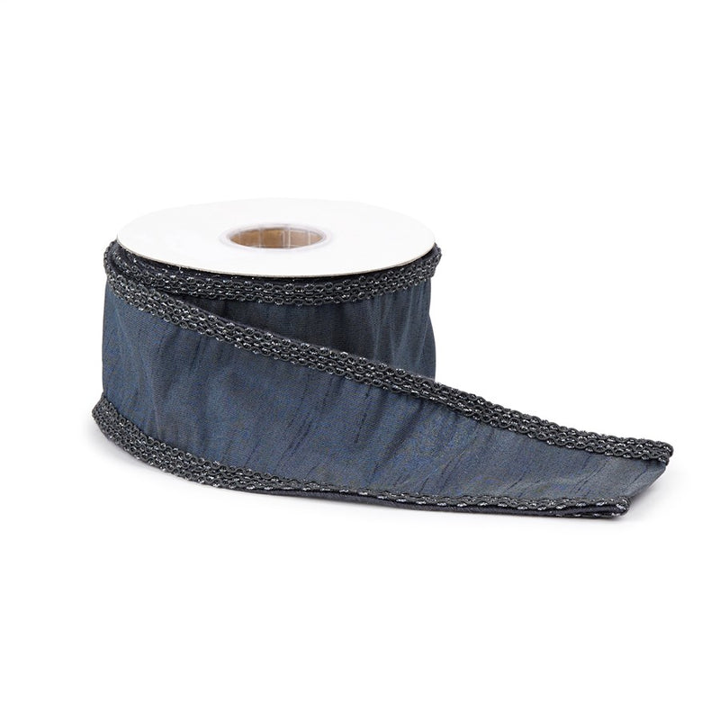 Melrose International Dark Grey Glitter Wired Ribbon, Set of 2