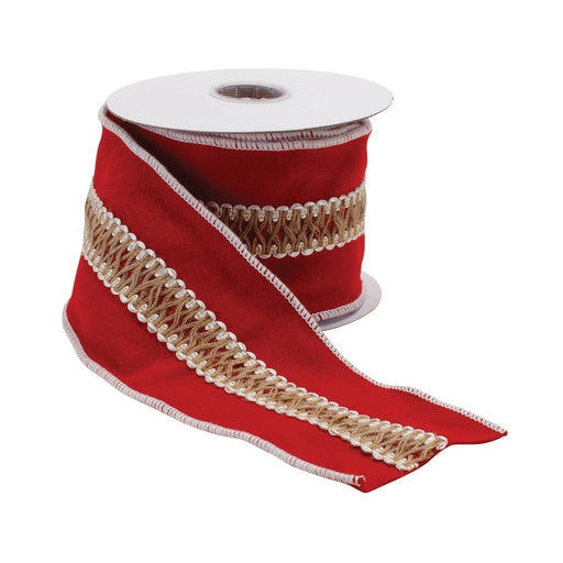 Melrose International Wool Holiday Ribbon, Set of 2, Red/Gold