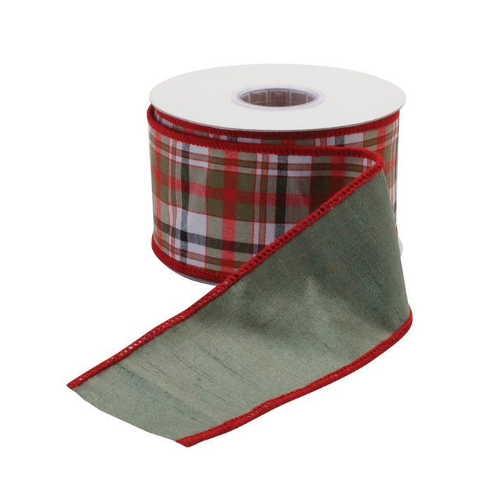 Melrose International Plaid Holiday Ribbon, Set of 2, Red/Green