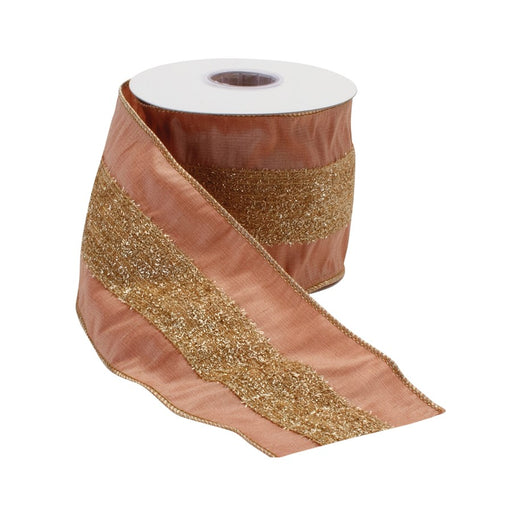 Melrose International Gold Shimmer Wired Ribbon, Set of 2, Orange