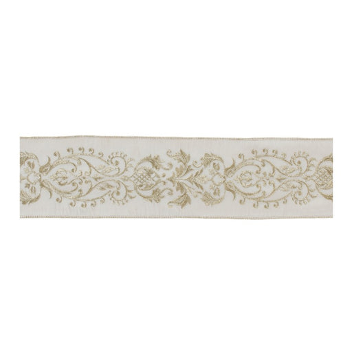 Melrose International Ornate White Ribbon 4"x5 Yds, White - 91755DS