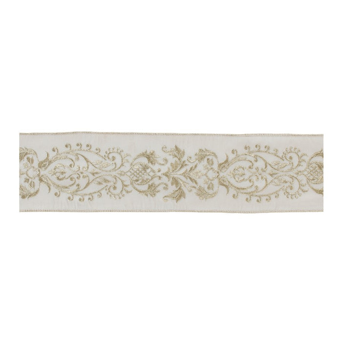 Melrose International Ornate White Ribbon 4"x5 Yds, White - 91755DS