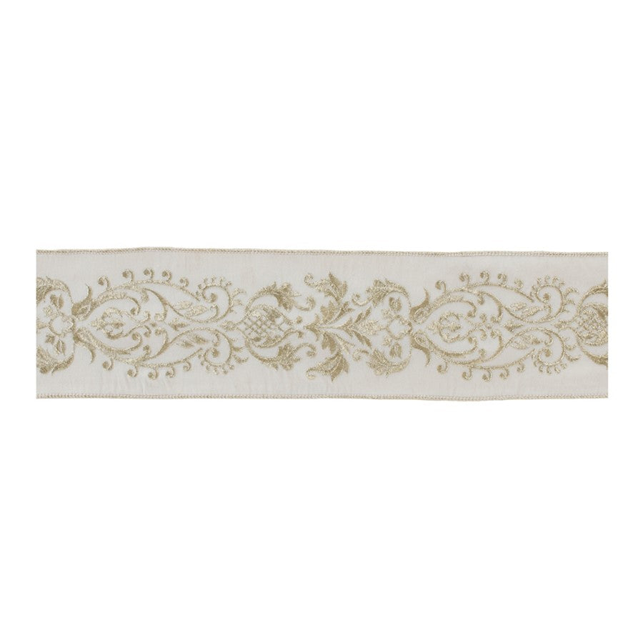 Melrose International Ornate White Ribbon 4"x5 Yds, White - 91755DS