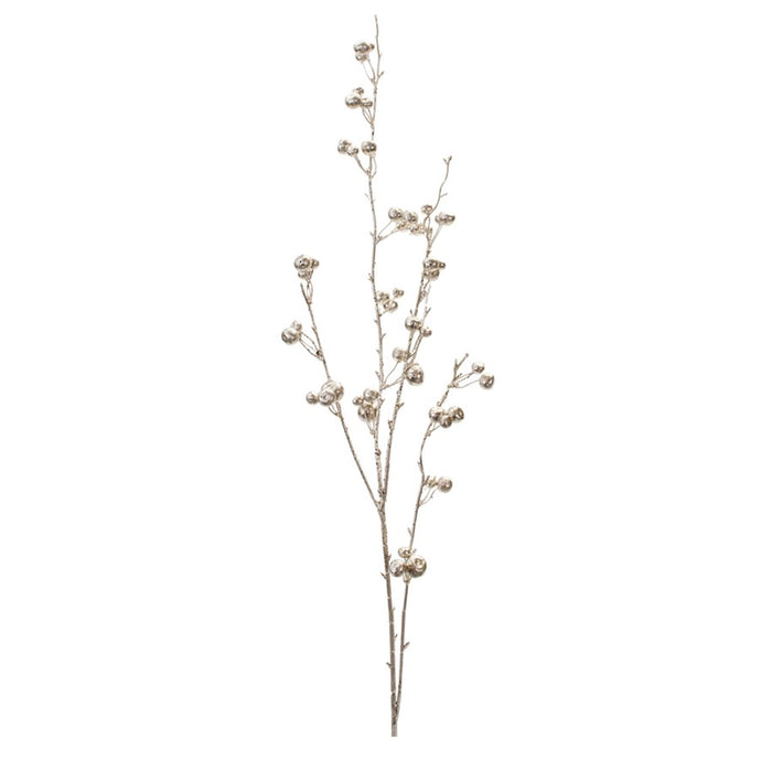 Melrose Int. Glitter Gold Berry Twig Spray, Set of 6, Silver - 91770DS