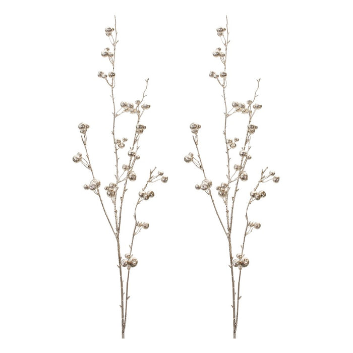 Melrose Int. Glitter Gold Berry Twig Spray, Set of 6, Silver