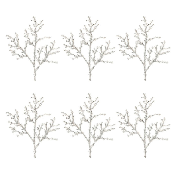 Melrose International Sequined Icy Twig Spray, Set of 6, Silver