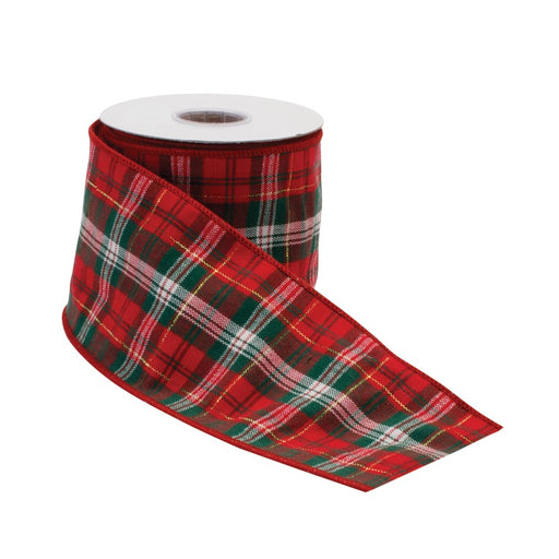 Melrose International Plaid Holiday Ribbon, Set of 2, Red/White
