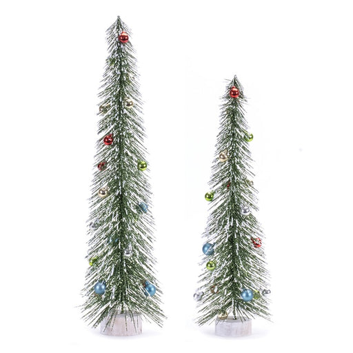 Melrose Glittered Bottle Brush Tree/Ornaments, Set of 2, Green/Silver - 91805DS