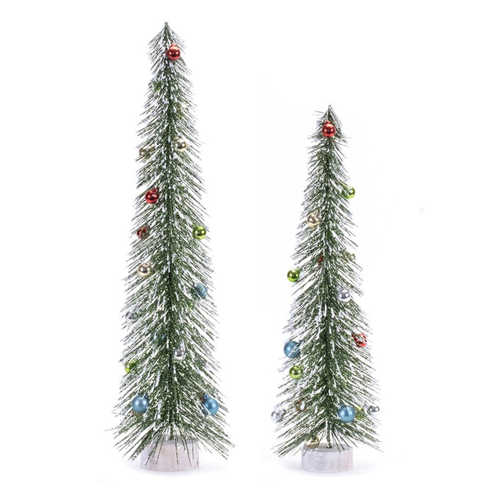 Melrose Glittered Bottle Brush Tree/Ornaments, Set of 2, Green/Silver - 91805DS