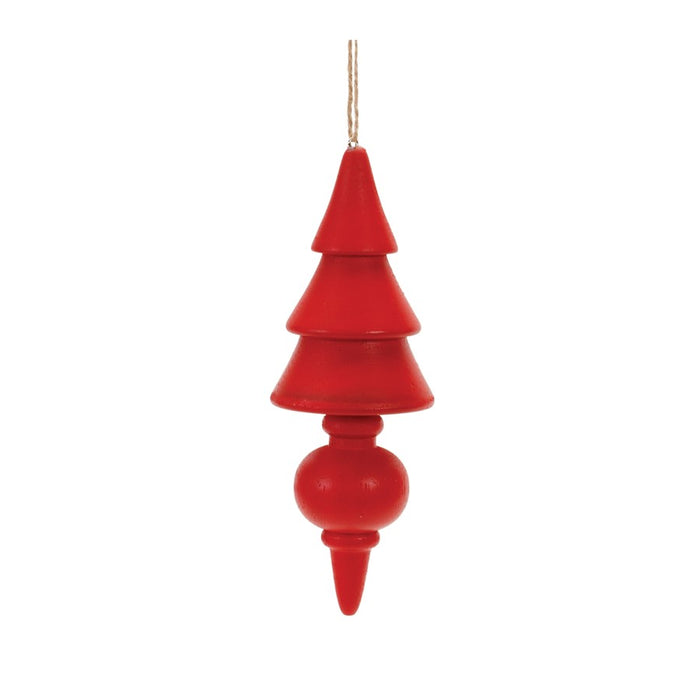 Melrose International Wood Pine Tree Finial Ornament, Set of 12, Red